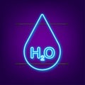 Water molecule neon sign. Structure of the water molecule H2O. Vector stock illustration Royalty Free Stock Photo