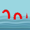 Water monster with thorns, eye, tail Swimming floating Sea ocean wave. Snake shape. Loch Ness Nessy fictional creature. Funny Cute