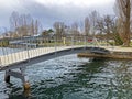 A water observation ZÃÂ¼richsee Kreisel post in Tiefenbrunnen public beach - ZÃÂ¼rich, Switzerland Royalty Free Stock Photo