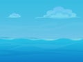 Water ocean sea landscape with sky and clouds. Vector game style illustration. Background for games. Royalty Free Stock Photo