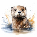 Elegant Otter Drawing: High Detailed Watercolor Artwork