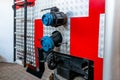 Water outlet valves placed in the back of the fire truck. Royalty Free Stock Photo