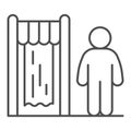 Water park changing room thin line icon, Aquapark concept, Person at changing cabin sign on white background, water pool