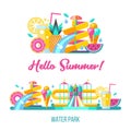 Water park. Hello summer. Vector clipart.