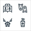 water park line icons. linear set. quality vector line set such as sunscreen, starfish, flippers Royalty Free Stock Photo