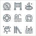 water park line icons. linear set. quality vector line set such as diver, slide, ice cream, lifebuoy, swimming pool, lifebuoy, Royalty Free Stock Photo