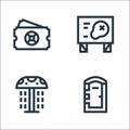 Water park line icons. linear set. quality vector line set such as portable toilet, shower, map