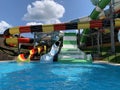 Water park slides against the blue sky. Modern water park with colorful slides. Summer Amusement Park, water attraction Royalty Free Stock Photo