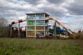 Water park structure with slides on an overcast day Royalty Free Stock Photo