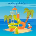 Water Park Summer Vacation. Happy Boy on the Sea. Royalty Free Stock Photo