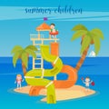 Water Park Summer Vacation. Happy Children on the Sea. Royalty Free Stock Photo