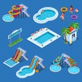 Water park and swimming pool isometric vector illustration Royalty Free Stock Photo