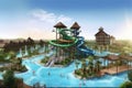 water park with tall slide and long drop, bringing thrill to all who dare to ride Royalty Free Stock Photo