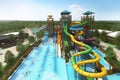 water park with tall slide and long drop, bringing thrill to all who dare to ride Royalty Free Stock Photo