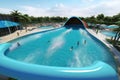 water park with wave pool and surf simulator, great for surfing practice Royalty Free Stock Photo