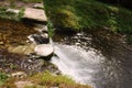 Water path with silk effect. small river flowing from the waterfall in the middle of a wooded plain Royalty Free Stock Photo