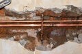 Water pipe burst damage in a bathroom