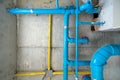 The water pipe system, wastewater pipes and electrical wiring are neatly installed under the ceiling Royalty Free Stock Photo