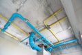 The water pipe system, wastewater pipes and electrical wiring are neatly installed under the ceiling Royalty Free Stock Photo
