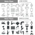 Water pipes line and simple icons set for web and mobile design