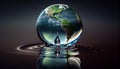 Water, planet and climate change with the earth in a puddle as a symbol of global warming or temperature shift Royalty Free Stock Photo