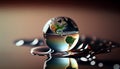 Water, planet and climate change with the earth in a puddle as a symbol of global warming or temperature shift Royalty Free Stock Photo