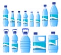 Water plastic bottle. Beverage plastic, glass packaging, bottled water, cold water storage. Drink bottles isolated