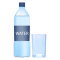 Water in a plastic bottle. Vector flat icon of capacity with liquid and glass. Dishes with mineral sparkling water Royalty Free Stock Photo