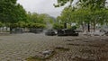 Water playground in the city of Cologne on an early spring morning.