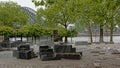 Water playground in the city of Cologne on an early spring morning.