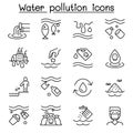 Water pollution, Ecology problem icon set in thin line style Royalty Free Stock Photo