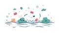 Water Pollution with Floating Debris. Environmental Impact, Contamination, vector design Generative AI Royalty Free Stock Photo