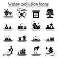 Water pollution icon set flat style Royalty Free Stock Photo