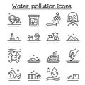 Water pollution icon set in thin line style Royalty Free Stock Photo