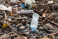 Water pollution in the sea and ocean, waste on sea shore, beach litter