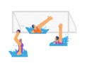 Water polo athletes team in pool characters flat vector illustration isolated.