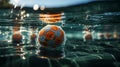 Water polo ball, close - up, focus, blur, empty background, DSLR, macro lens, late afternoon, still life photography.Generative AI Royalty Free Stock Photo