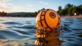 Water polo ball, close - up, focus, blur, empty background, DSLR, macro lens, late afternoon, still life photography.Generative AI Royalty Free Stock Photo