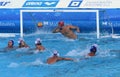 Water Polo / Ball Flies Into The Goal Royalty Free Stock Photo