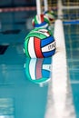 Water polo balls on swimming pool