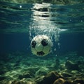 Water polo, football goal. water drop net, sports moment of splash of soccer ball underwater, sea, ocean. water sport team game. Royalty Free Stock Photo