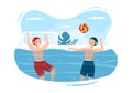 Water Polo Sport Player Playing to Throw the Ball on the Opponent`s Goal in the Swimming Pool in Cartoon Hand Drawn Illustration Royalty Free Stock Photo