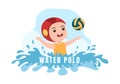 Water Polo Sport Player Playing to Throw the Ball on the Opponent`s Goal in the Swimming Pool in Cartoon Hand Drawn Illustration Royalty Free Stock Photo