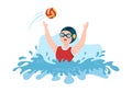 Water Polo Sport Player Playing to Throw the Ball on the Opponent`s Goal in the Swimming Pool in Cartoon Hand Drawn Illustration Royalty Free Stock Photo