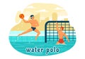 Water Polo Sport Vector Illustration with Player Playing to Throw the Ball on the Opponent\'s Goal in the Swimming Pool Royalty Free Stock Photo