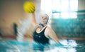 Water polo, sports and portrait of a woman with a ball for a competition, game and training. Fitness, strong and athlete Royalty Free Stock Photo