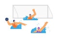Water polo team in pool during match, flat vector illustration isolated.