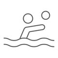Water polo thin line icon, sport and water, swimmer with ball sign, vector graphics, a linear pattern on a white
