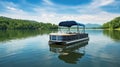 water pontoon boat on lake Royalty Free Stock Photo