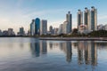 Water pool in Bangkok city with office building Royalty Free Stock Photo